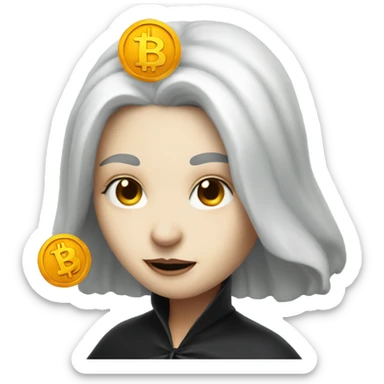 Witch with bitcoin, cute, white skin, white hair sticker