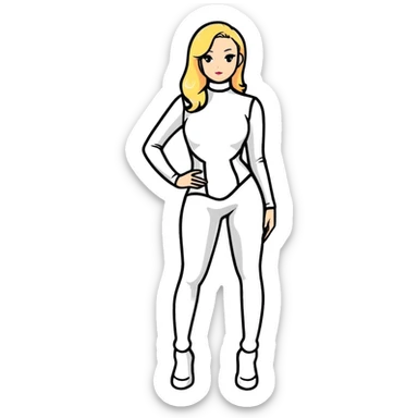 full-length girl wearing a tight latex bodysuit, fashion pose sticker