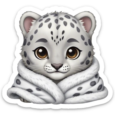Cute, Disney-style baby snow leopard cozy in blanket sticker
