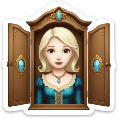 A character from the fairy tale Beauty and the Beast: the lady who was turned into a wardrobe by magic. She retains the wardrobe's original form and has an anthropomorphic face. sticker