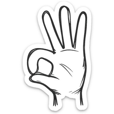 flat color minimalistic icon of a hand in the 👌 pose, but with the index finger curled downward like a hook, thumb over the curled finger (not making a circle), and the other three fingers extended upright, transparent background sticker