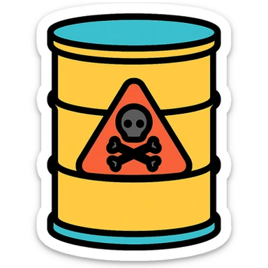 toxic barrel, color icon style, with hazard symbol sticker