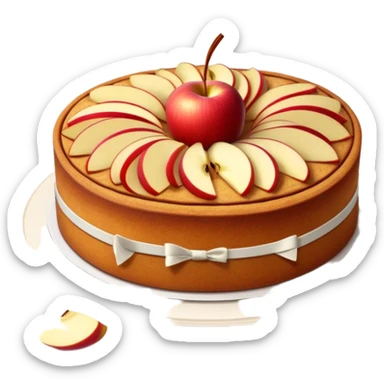 cinematic-realistic-apfelkuchen-cake-emoji,-depicted-as-a-classic-cake-with-cinnamon-and-thinly sliced apples on the top a few neatly spread out-rendered-with-soft-textures-and-warm,-inviting-lighting. sticker