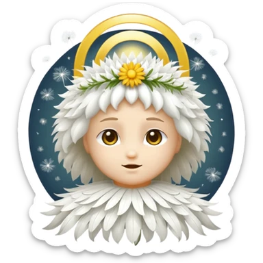 a dandelion with a halo and a saintly expression sticker