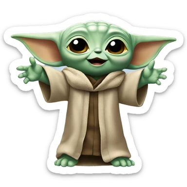 Baby Yoda smiling with arms raised in Victory sticker
