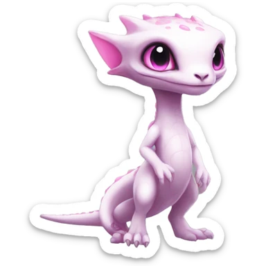 White, Chibi, White body, Anthro-Sona-Lizard-Alien-Salazzle-Mew-Fakémon, with pink eyes, Full Body sticker