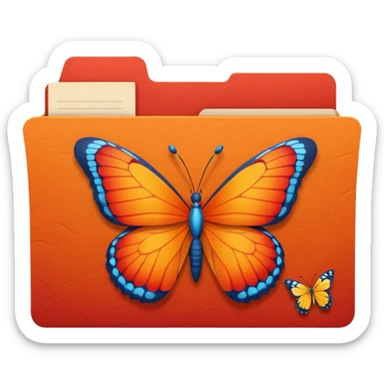 red and orange file folder with butterfly on the cover sticker