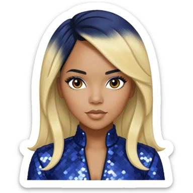 LeToya Luckett with long black hair blonde hair, indigo sequin outfit sticker