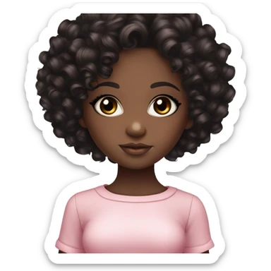 Chocolate brown doll eyes, black short curly hair, feminine, pink, black girl angelic beauty sticker