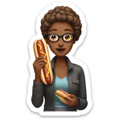 Woman eating hot dog with no bun sticker