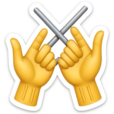 Apple-style 3D emoji showing two cartoon hands bending a thin metal or plastic rod, with small motion lines around the center to show tension and bending force, dynamic and expressive design, no background. sticker