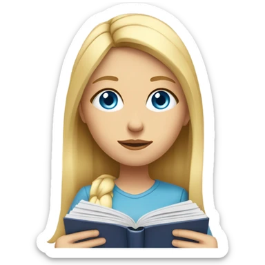 Blond girl blue eyes studying sticker