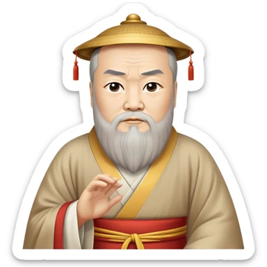 Cinematic Realistic Confucius Portrait Emoji, depicted as a wise ancient philosopher in traditional robes with a serene, contemplative expression, rendered with soft timeless textures and harmonious natural lighting that captures his enduring wisdom. sticker