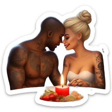 romantic candle light dinner for beautiful tattooed couple sticker