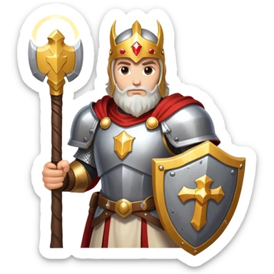 paladin hero with holy shield and glowing hammer sticker