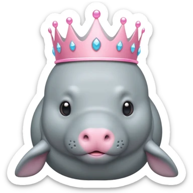 a manatee with a pink princess tiara sticker