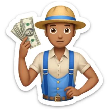 A Krab holding a wad of cash and wearing blue suspenders sticker