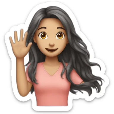 Girl waving goodbye with long hair sticker