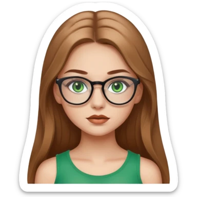 Yeşil gözlü,Hafif kahverengi uzun saçlı, beyaz tenli, gözlüklü, crop giyinen ,baya dolgun dudaklı gloss sürmüş,makyajlı bir kız sticker