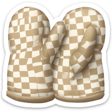 pair of checkered beige and white winter mits sticker