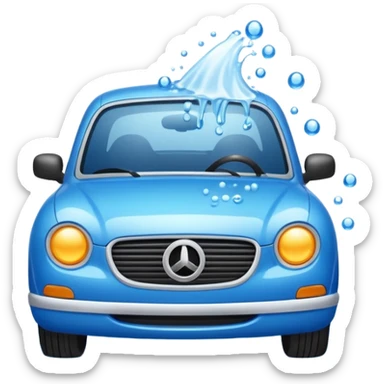 car wash emoji with bubbly water, blue and white colors, cheerful expression sticker
