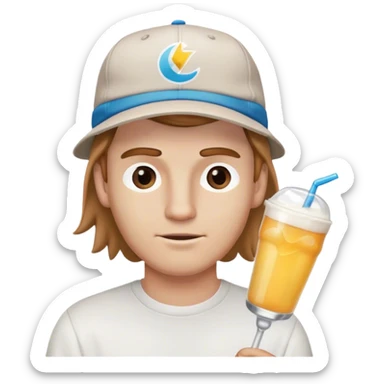 white guy with light brown hair and eyebrows with backwards hat holding a whiteclaw  sticker