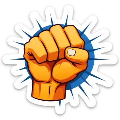 An emblem-style design symbolizing striking martial arts. The emblem features a powerful fist, representing strength and precision, surrounded by dynamic lines and motion, evoking speed and impact. Bold colors and sharp edges give the emblem an intense and energetic look sticker