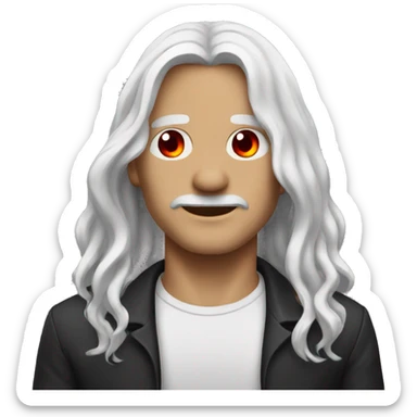 A man whit white long hair,red eyes,red stroke on both eyes sticker