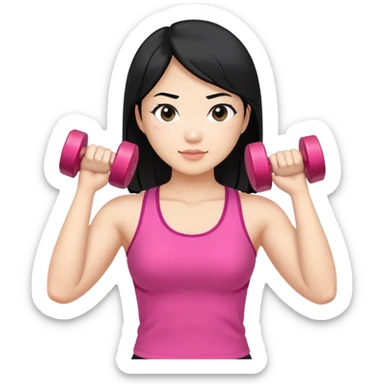 a black hair asian woman working on arm dumbbells sticker