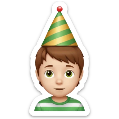 a little boy with birthday hat, striped green shirt, brown hair















 sticker