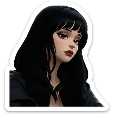 black-haired girl with makeup sticker