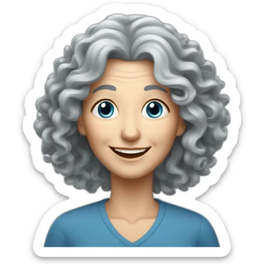 happy older woman with very long curly gray hair and blue eyes is teaching Artificial Intelligence sticker