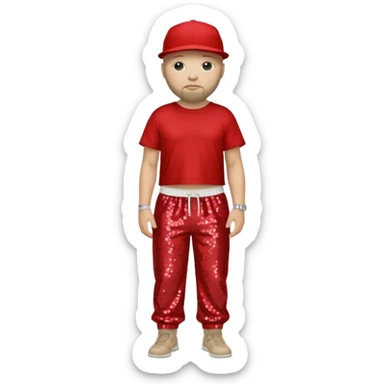 Fred Durst with dark blonde hair, red sequin crop top, beige sequin baggy pants sticker