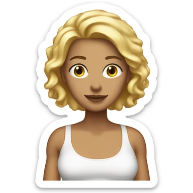 tanned female, blonde, freckles, white tank sticker