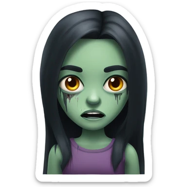 girl zombie with black long hair with teeth and serious face  sticker