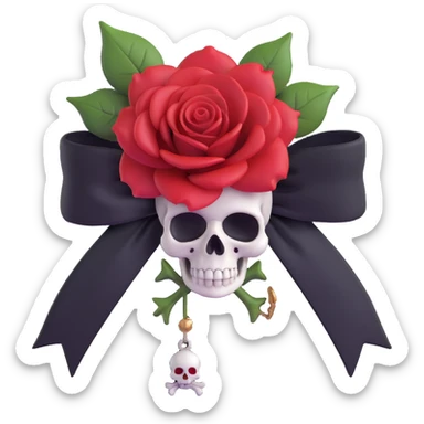 gothic bow with black satin, tiny skull charms, and a blood red rose sticker