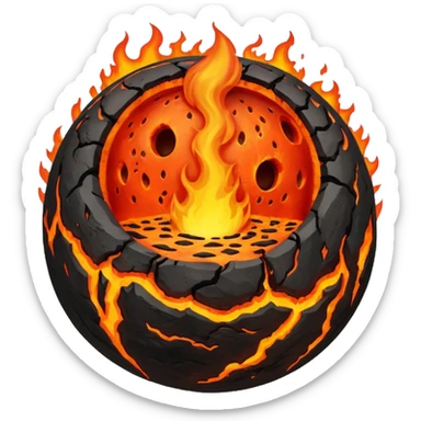 sphere globe planet, surface covered with lava and hole sticker
