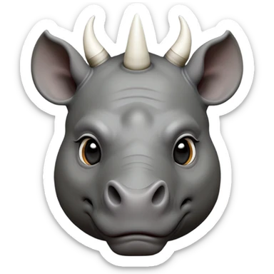 cinematic-noble--rhinoceros-portrait-emoji,slate-grey-hide-poised-and-regal,-with-a-massive,-powerful-build-and-a-thick,--deep-set-soulful-piercing-eyes,-simplified-yet-sharp-and-sophisticated-features,-highly-detailed,-large-black-eyes, white horn, front facing sticker