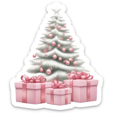 Light pink Christmas gifts under a white Christmas tree  sticker