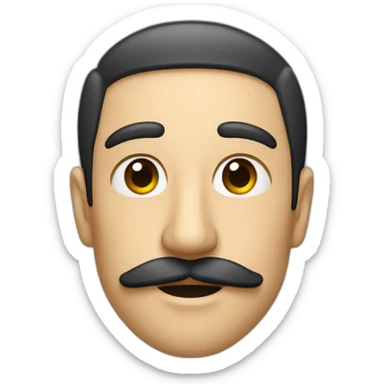 a guy with a narrow mustach right und the nose sticker