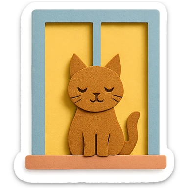 cat at a window with layered paper effect sticker