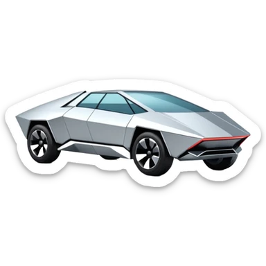 A futuristic chrome car emoji, sharp geometric body design inspired by cybertruck aesthetics, smooth silver metallic surface, matte and glossy chrome mix, minimal details, soft reflections, clean edges, iOS emoji style, centered, clean white background, soft studio lighting, no text sticker