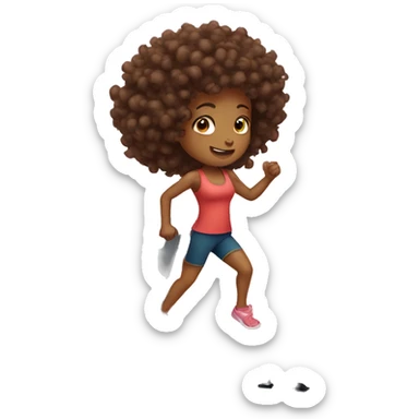 Brown kinky curl haired girl on treadmill  sticker