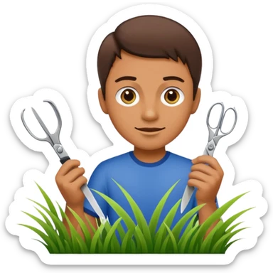 Hand cutting grass with a pair of scisors sticker