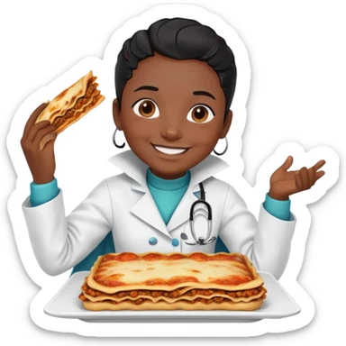  High fade black hair black skin smiling ponytail doctor and nigerian cape eating lasagna  sticker