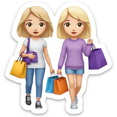 A girl walking down the sidewalk with bags in her hand with her best friend’ with bags  sticker