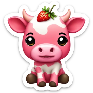 Pink cute strawberry cow chibi  sticker