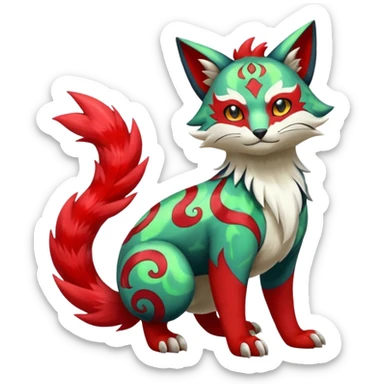 Shiny colorful Oriental painted marked patterned Asian beautiful elegant extravagant extraordinary Litten-Zygarde-Zangoose-fusion sticker