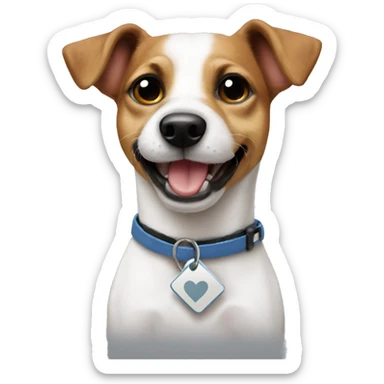 Jack russel that hold a label I love you sticker