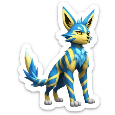 Anthro Edgy Cool Zeraora-Jolteon-Pokémon-Fakémon with shiny blue stripes Full Body Detailed High Quality  sticker